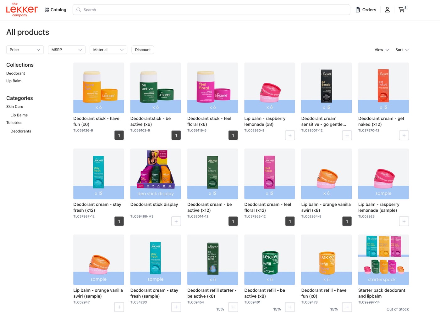 B2B Customer Portal of The Lekker Company Build with Orderportal - Product overview