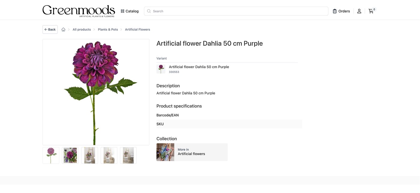 Greenmoods B2B Portal by Orderchamp - Product page