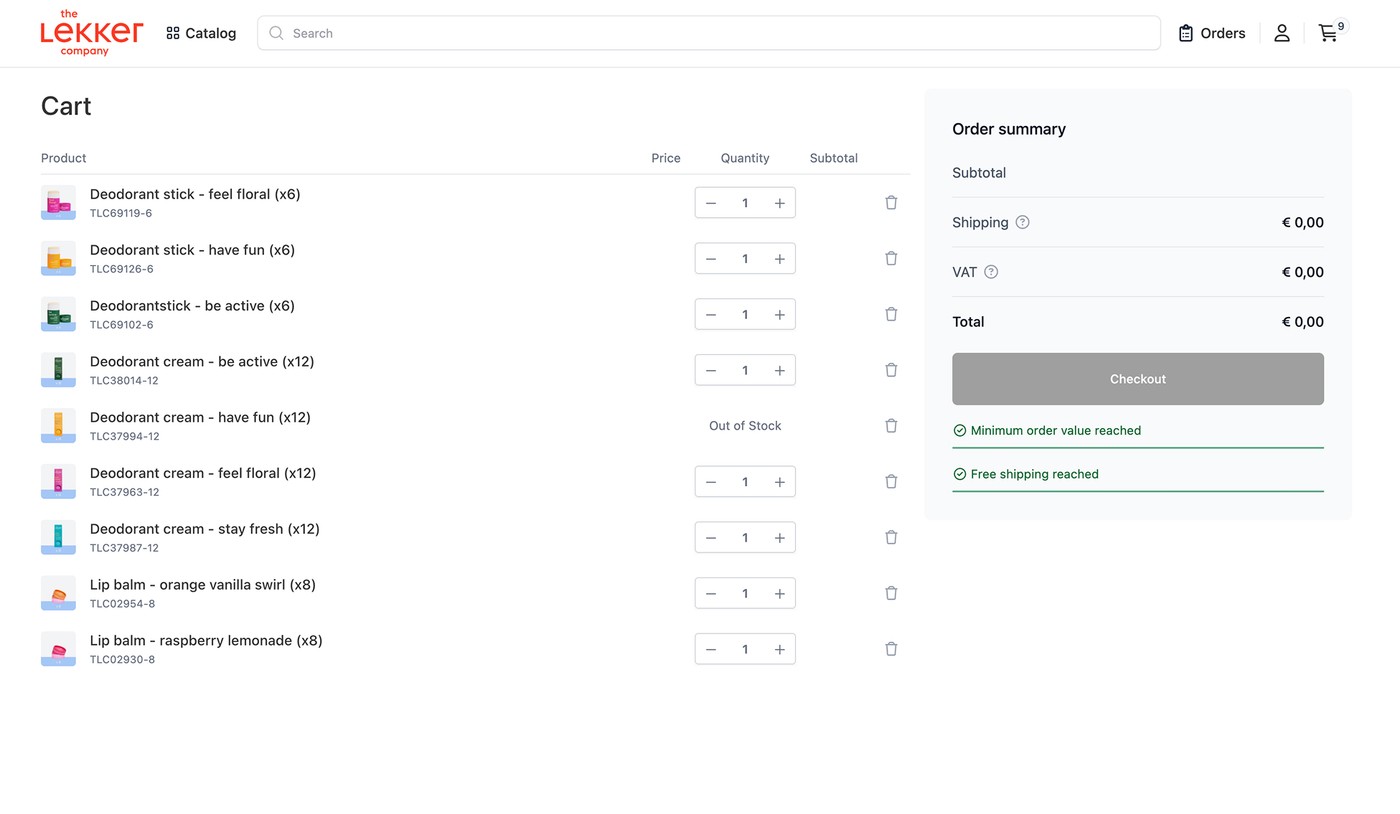 B2B Customer Portal of The Lekker Company Build with Orderportal - Checkout page